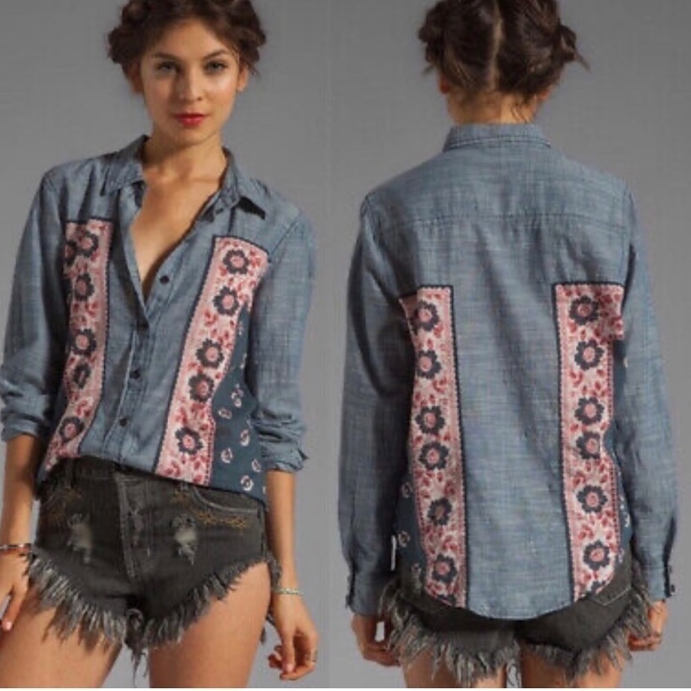Free People Bandana Print Chambray Born Free Button Down in size M
